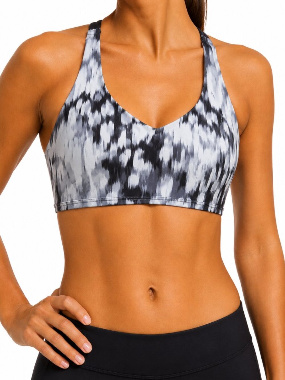 Offline by aerie Gray & Black Abstract Crisscross Sports Bra